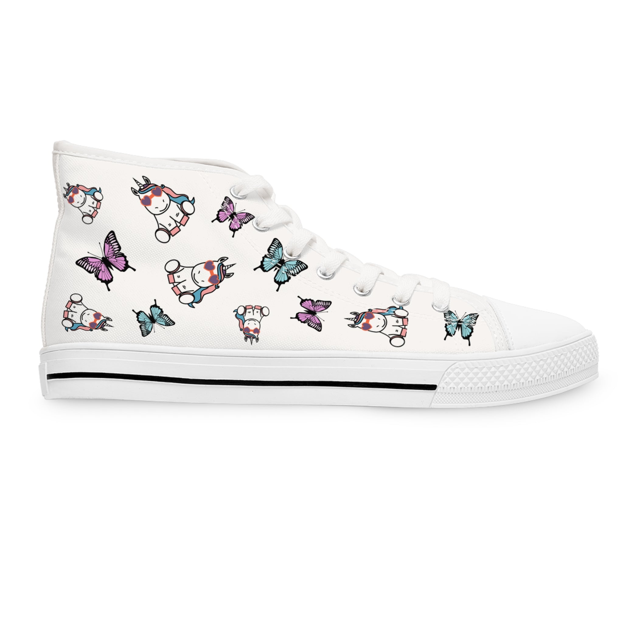Kawaii Unicorn Women's High Top Sneakers, Cute Sneaker Shoes, Magical Fairy Tale Unicorn Footwear, Gift for Unicorn Lovers, Unicorn