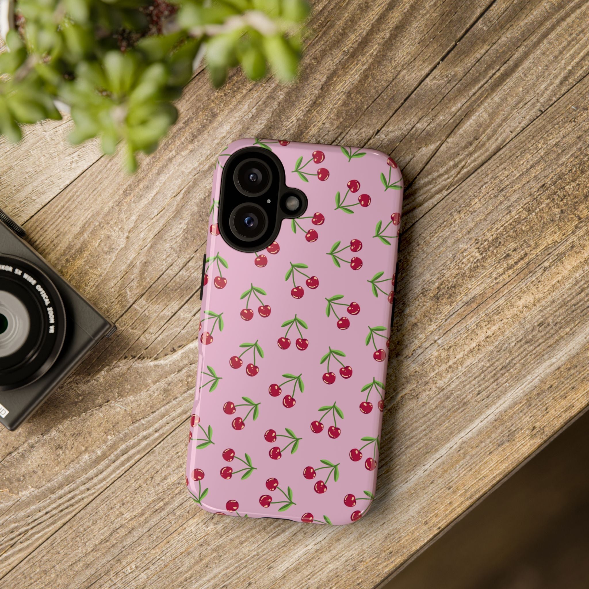 iPhone Cherry Pattern Phone Cases, Floral Tough Cover, Protective Smartphone Shell, Hard Case Gift for Her, Pretty Device Accessories