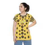 Kawaii Bee Women's Short Sleeve Shirt - Cute Yellow and Black Floral Top - Fun Honeybee T-Shirt