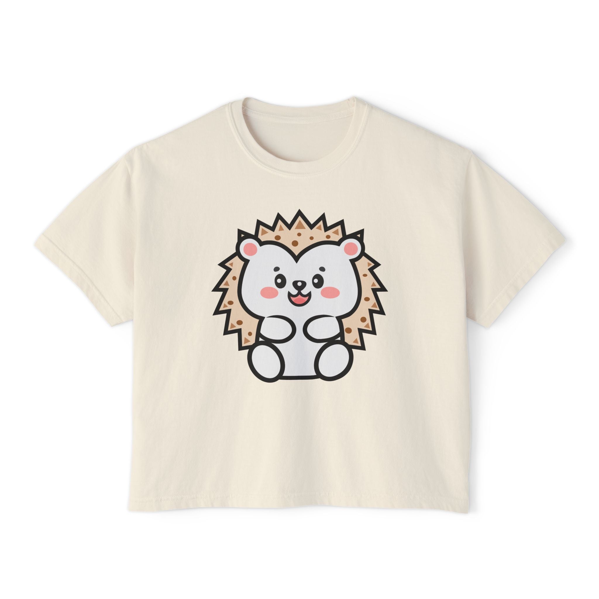 Kawaii Hedgehog Boxy Tee - Women's Graphic T-Shirt
