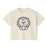 Kawaii Hedgehog Boxy Tee - Women's Graphic T-Shirt