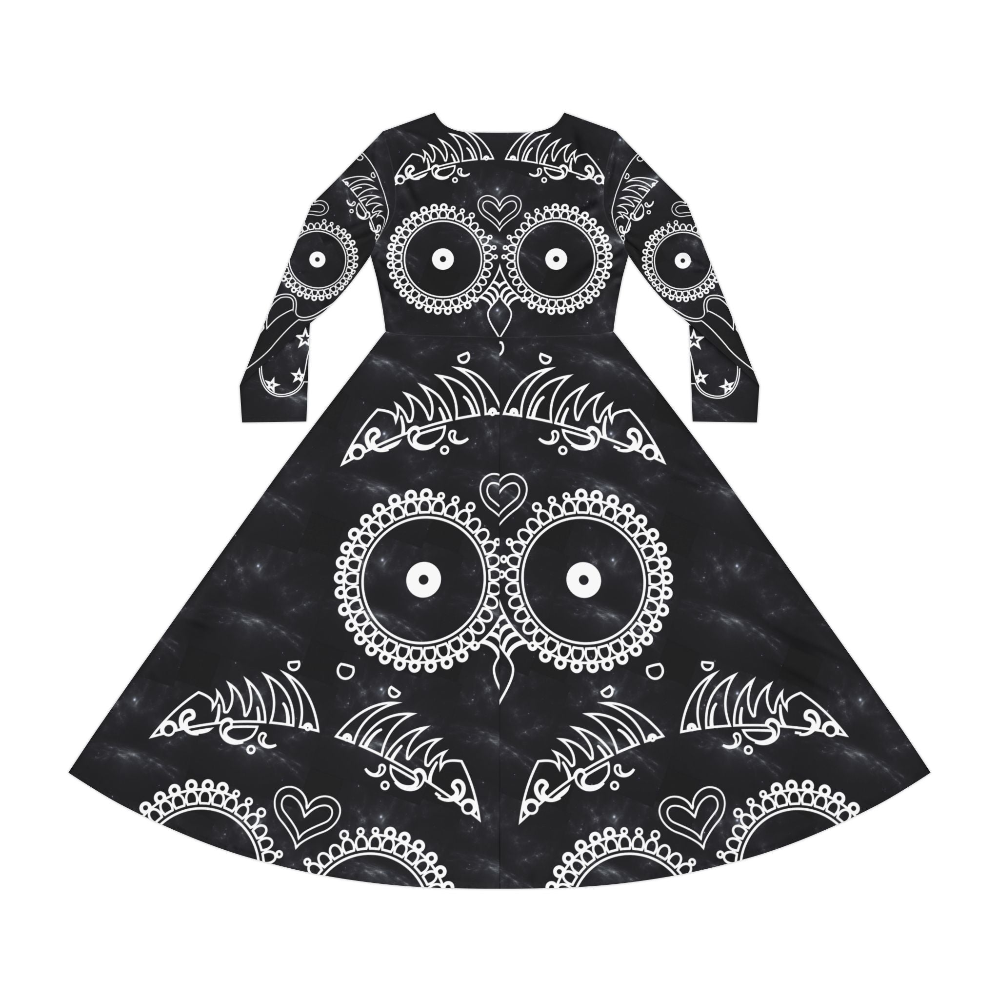 Skulls Dance Dress, Gothic Bones Costume, Halloween Long Sleeve Dress, Spooky Skulls Party Attire, Women's Dancing Outfit