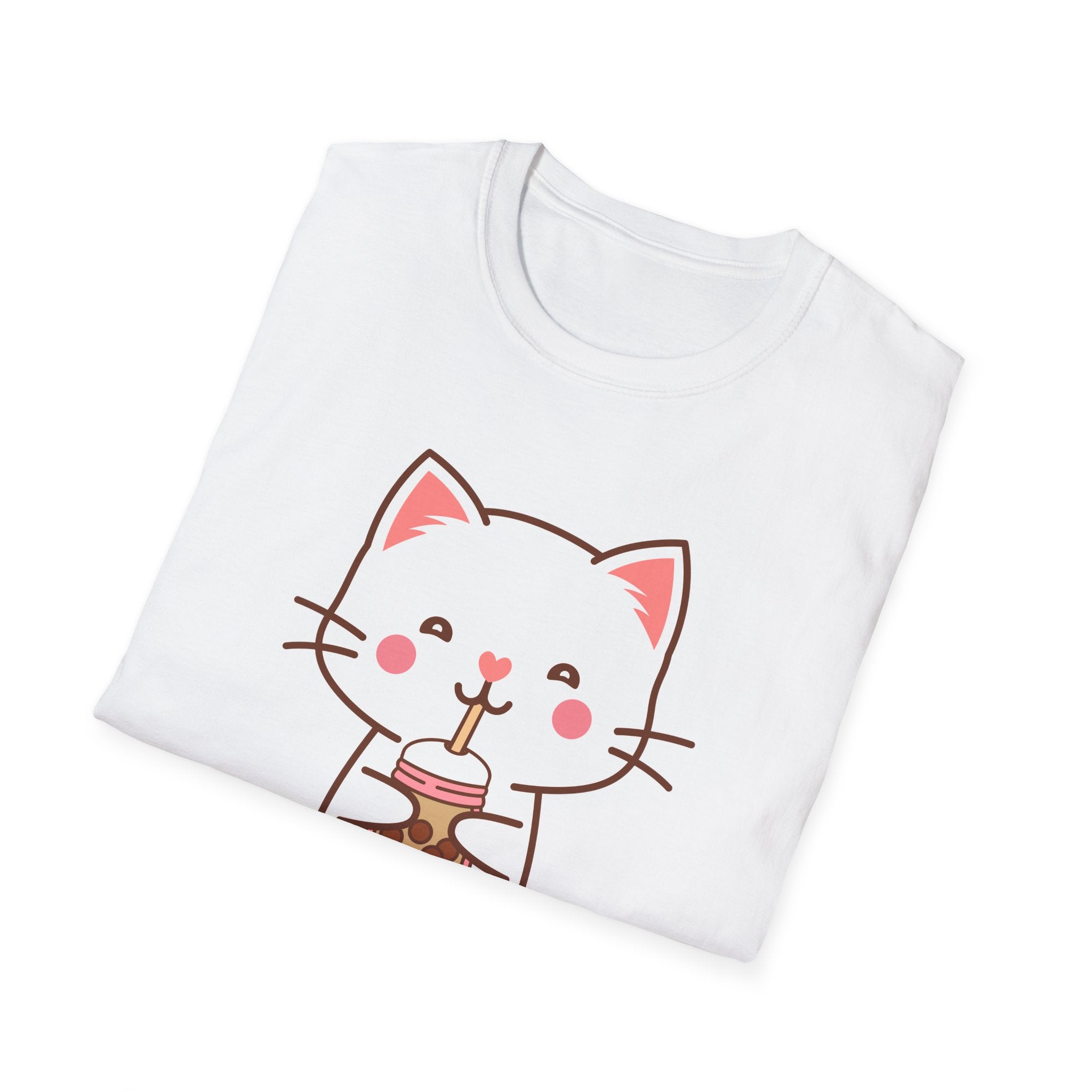 Cat Boba Tea Bubble Tea Anime Kawaii Neko Softstyle T-Shirt, Cute Japanese Kitty Drink Tee, Fun Cartoon Cat Lover Shirt, Trendy