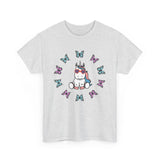 Kawaii Unicorn Butterflies Tee, Unicorn Lover Shirt, Cute Magical Animal Top, Fantasy Graphic Tee, Animal Lover Gift, Casual Cotton T-Shirt