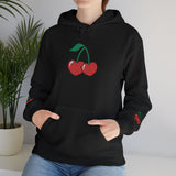 Cherry Heart Embroidered Hoodie — Heart Cherry Graphic Hooded Sweatshirt