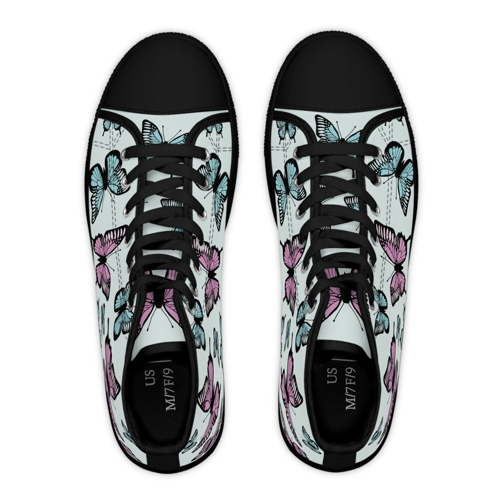 Butterfly High Top Sneakers, Light Blue Women's Shoes, Unique Sneaker Gift, Trendy Tennis Shoes, Custom Sneaker Design, Stylish Fashion