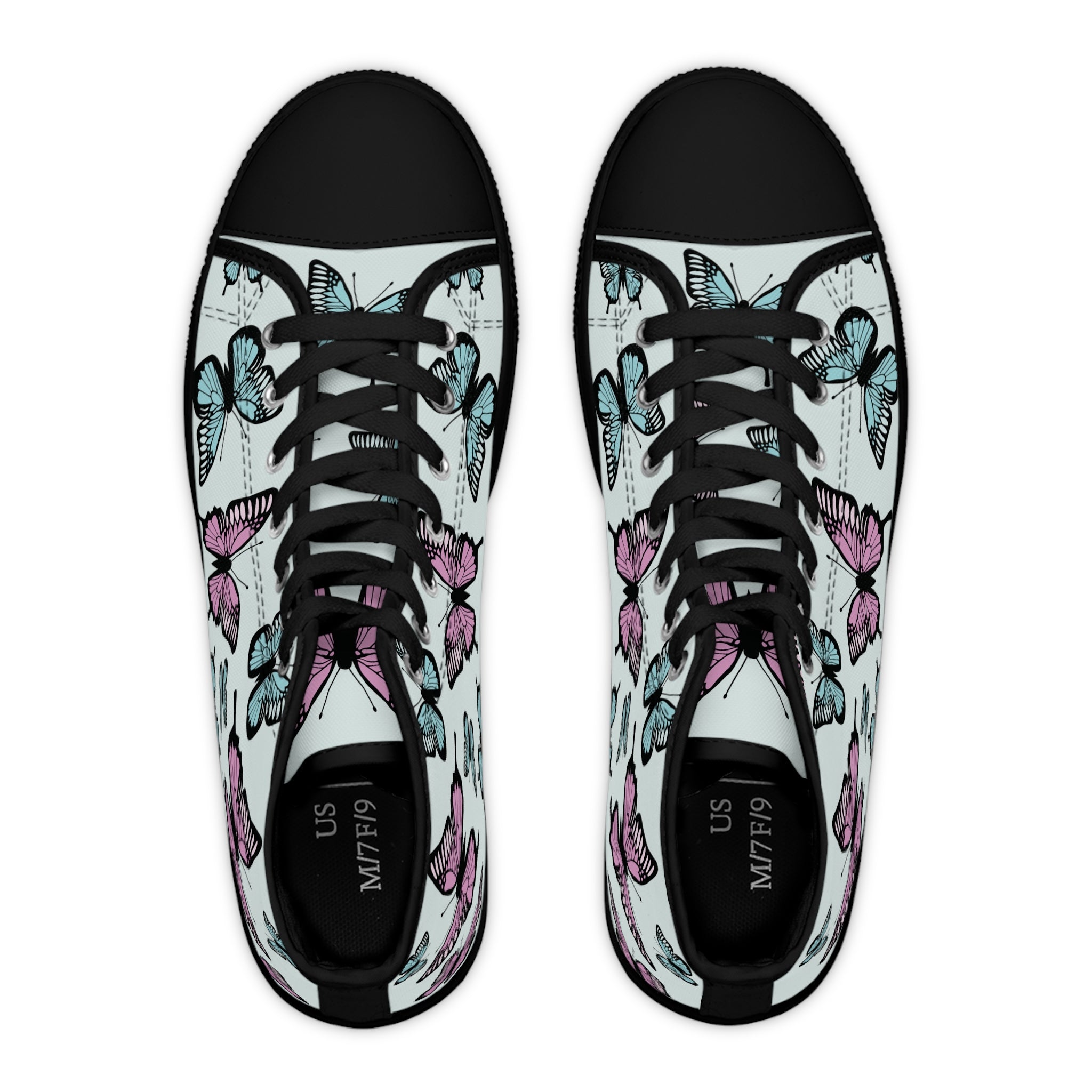Butterfly High Top Sneakers, Light Blue Women's Shoes, Unique Sneaker Gift, Trendy Tennis Shoes, Custom Sneaker Design, Stylish Fashion