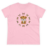 Kawaii Tiger in Butterflies Circle Tee, Women's Clothing, Cute Animal Graphic Shirt, Short Sleeve Top, Casual Wear