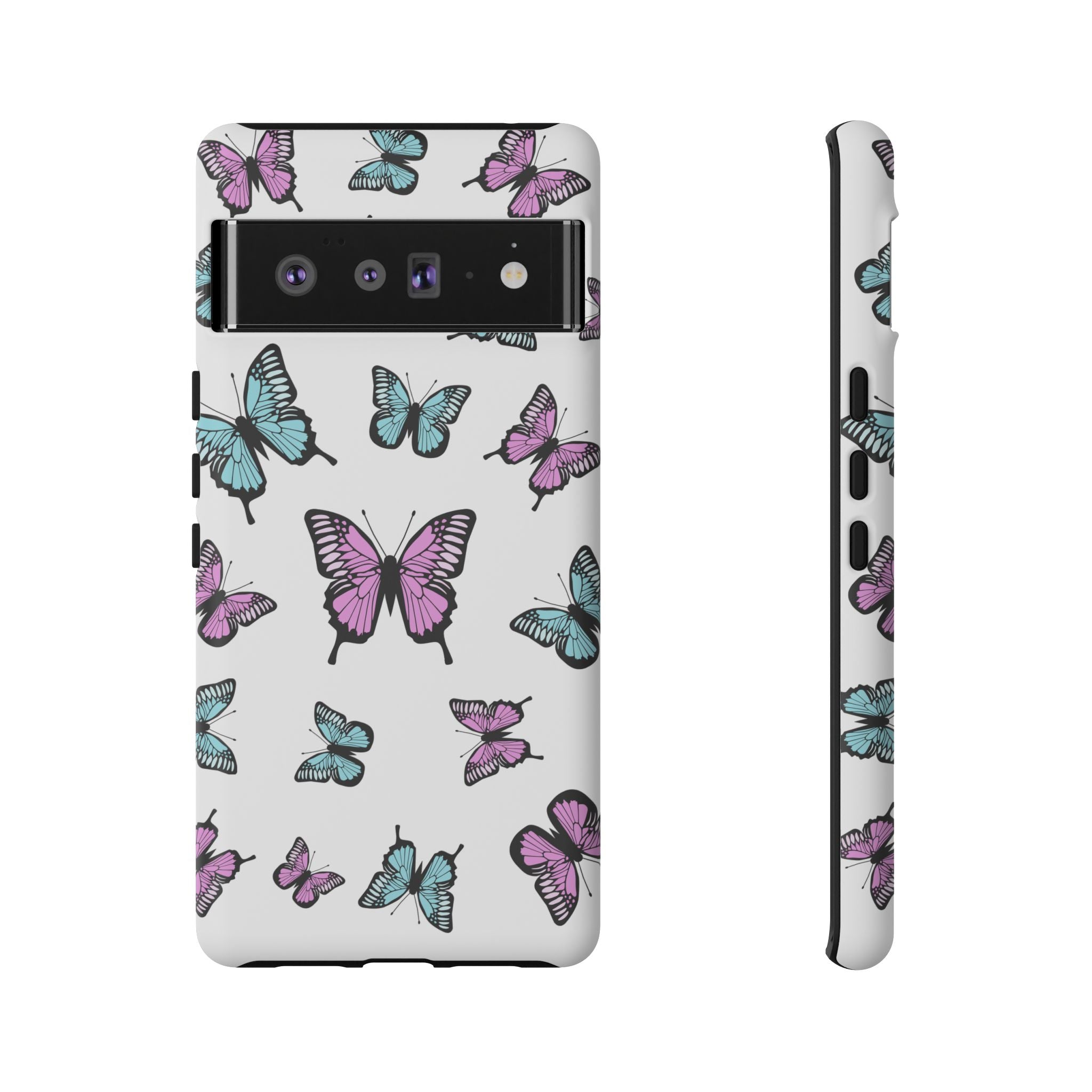 Butterfly Pattern White Background Phone Cases, Protective Cover, Strong Cases, Impact Resistant, Floral Design, Unique Gifts