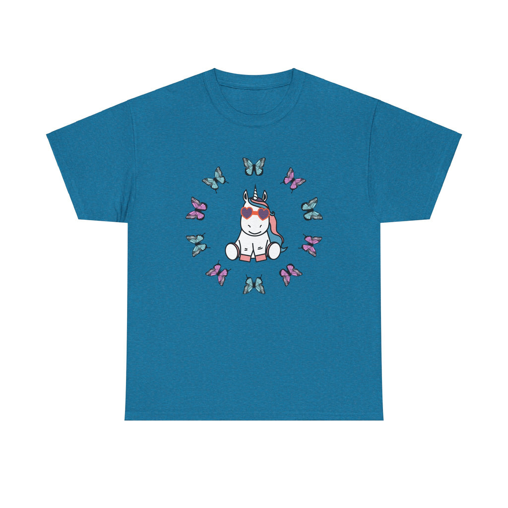 Kawaii Unicorn Butterflies Tee, Unicorn Lover Shirt, Cute Magical Animal Top, Fantasy Graphic Tee, Animal Lover Gift, Casual Cotton T-Shirt