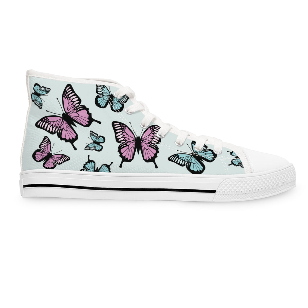 Butterfly High Top Sneakers, Light Blue Women's Shoes, Unique Sneaker Gift, Trendy Tennis Shoes, Custom Sneaker Design, Stylish Fashion