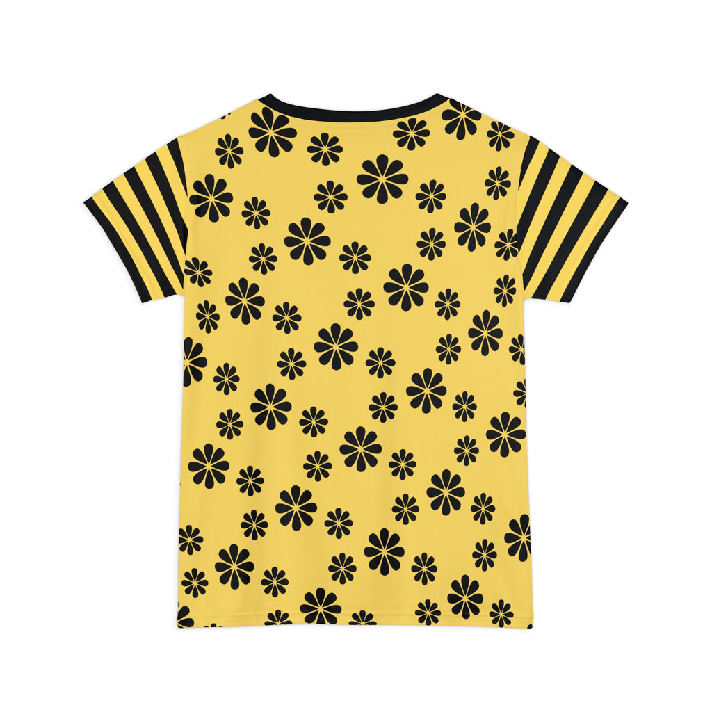 Kawaii Bee Women's Short Sleeve Shirt - Cute Yellow and Black Floral Top - Fun Honeybee T-Shirt