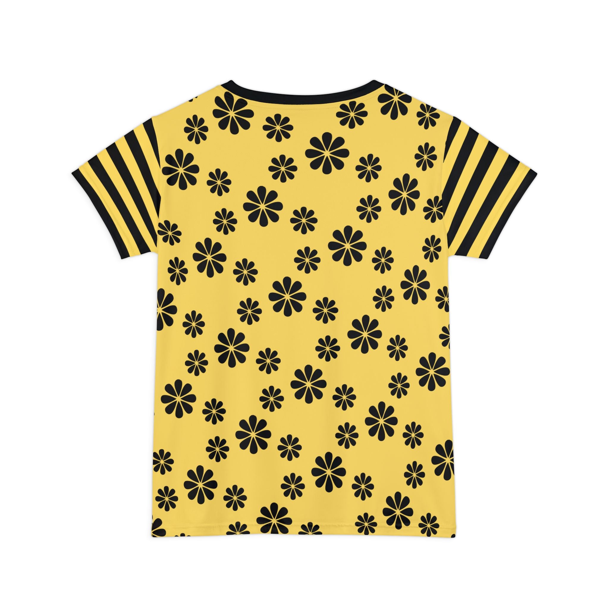 Kawaii Bee Women's Short Sleeve Shirt - Cute Yellow and Black Floral Top - Fun Honeybee T-Shirt
