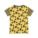 Kawaii Bee Women's Short Sleeve Shirt - Cute Yellow and Black Floral Top - Fun Honeybee T-Shirt