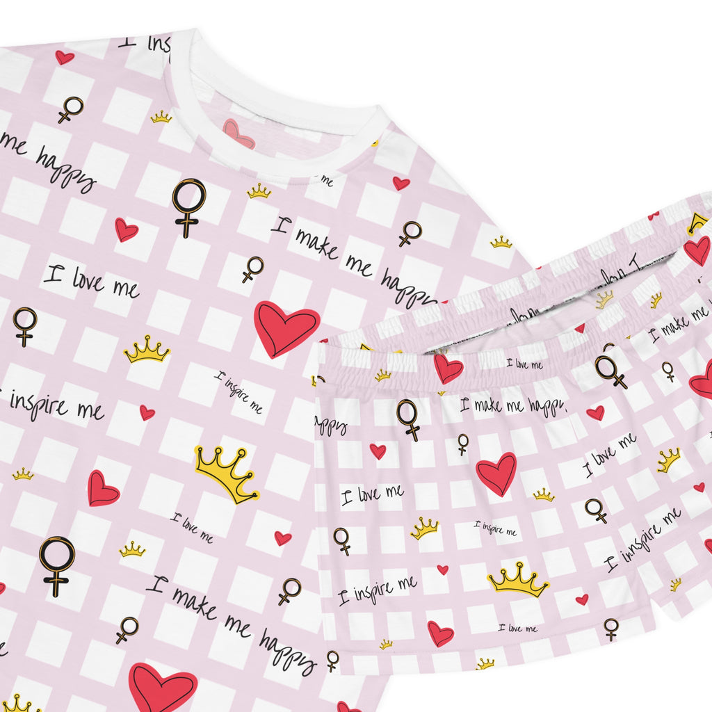 Cozy Hearts & Crowns Pajama Set, Sleepwear, Heart Print PJ Set, Women's Loungewear, Gift for Her, Cute Pajamas
