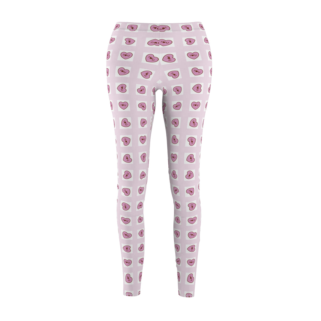 Heart Grid Love Leggings, Valentine's Day Pants, Rosa Hearts Design, Women's Casual Leggings, Gift for Her