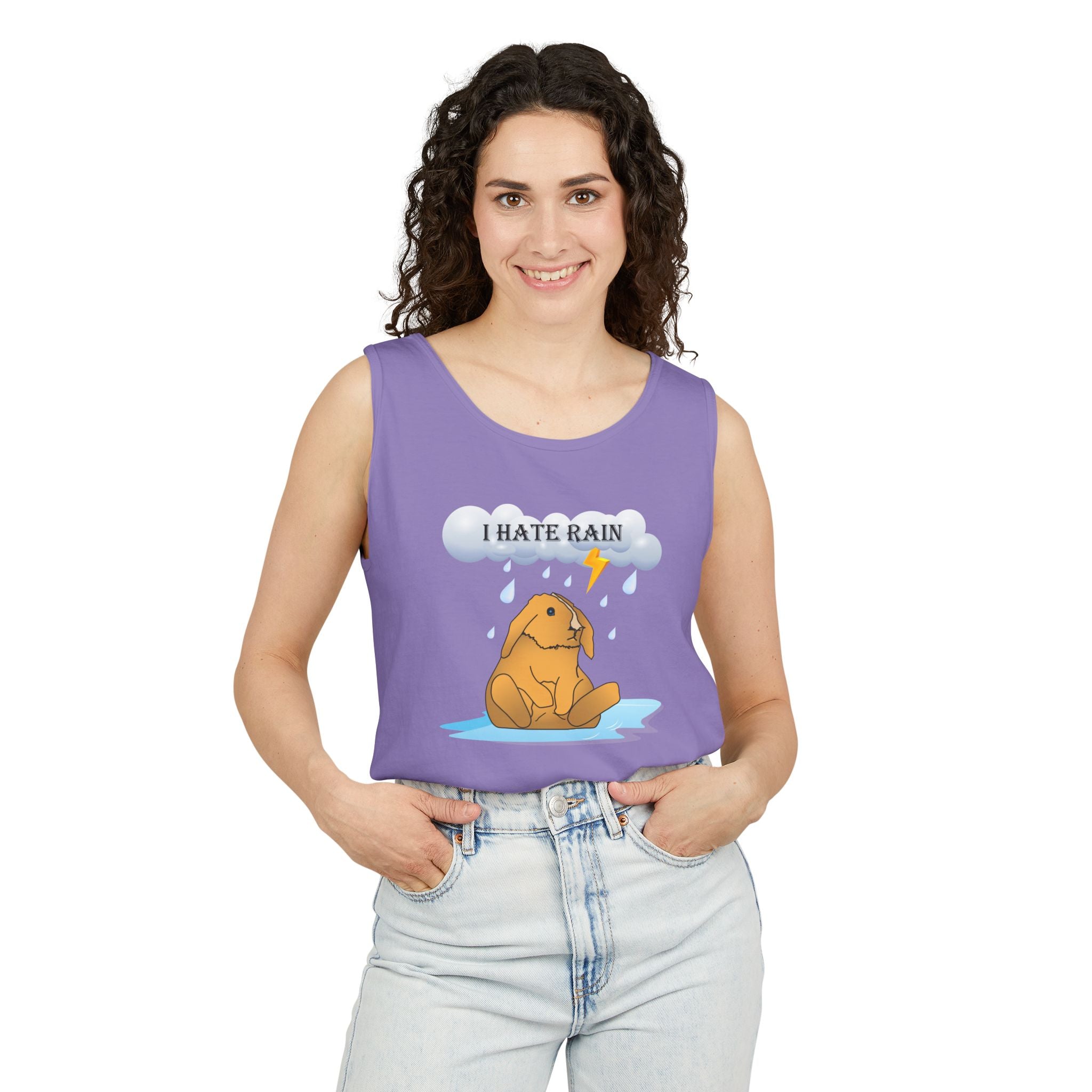 I Hate Rain Rabbit Tank Top, Sleeveless Tee, Summer Shirt, Funny Graphic Top, Rabbit Lover Gift