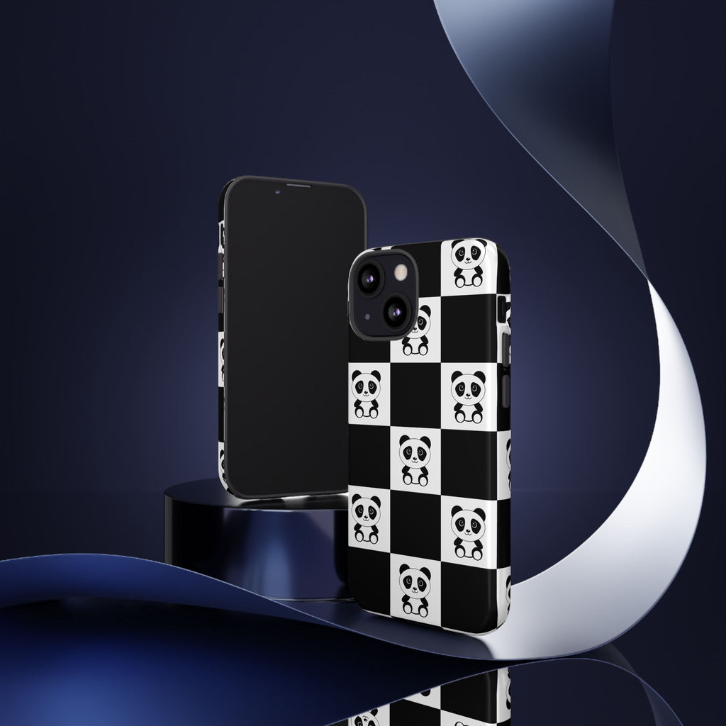 Panda Chessboard Tough Cases, Cute Panda Phone Covers, Chess Pattern iPhone Case, Board Games Phone Accessories, Animal Lover Tech