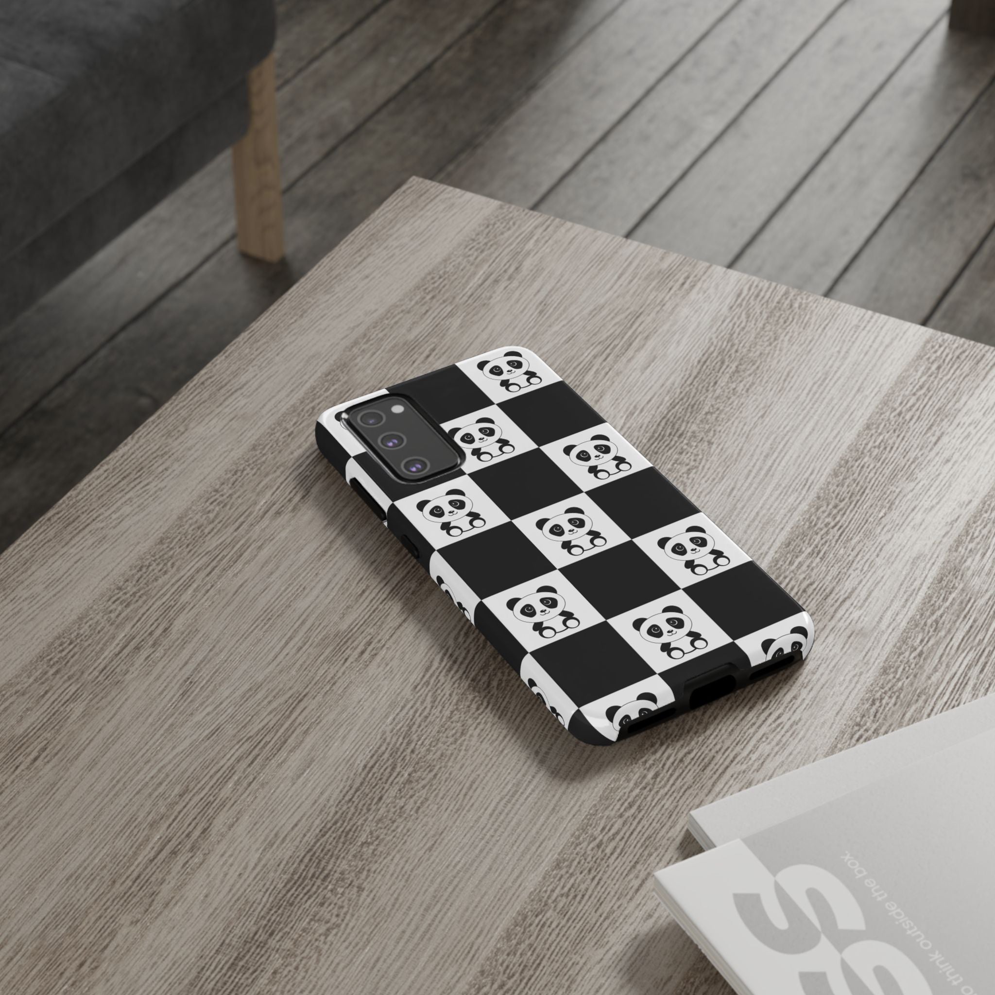 Panda Chessboard Tough Cases, Cute Panda Phone Covers, Chess Pattern iPhone Case, Board Games Phone Accessories, Animal Lover Tech