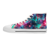 Neon Space High Top Sneakers, Galaxy Print Shoes, Outer Space Sneaker, Women's Fashion Footwear, Trendy Astro Sneaks