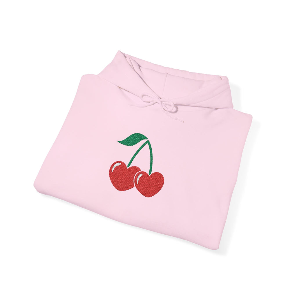 Cherry Heart Embroidered Hoodie — Heart Cherry Graphic Hooded Sweatshirt