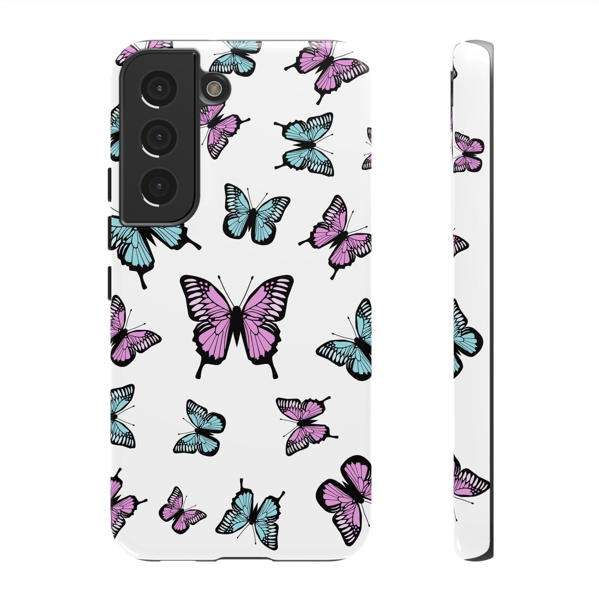 Butterfly Pattern White Background Phone Cases, Protective Cover, Strong Cases, Impact Resistant, Floral Design, Unique Gifts