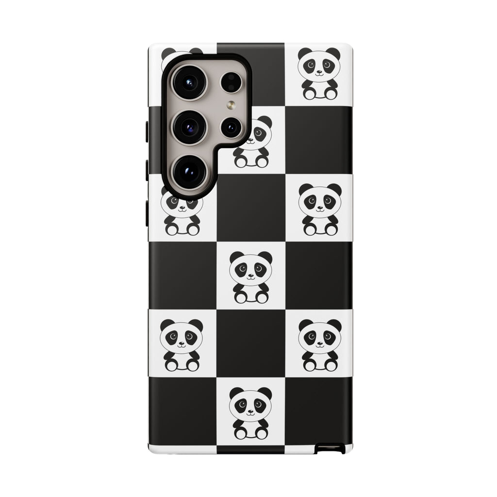 Panda Chessboard Tough Cases, Cute Panda Phone Covers, Chess Pattern iPhone Case, Board Games Phone Accessories, Animal Lover Tech
