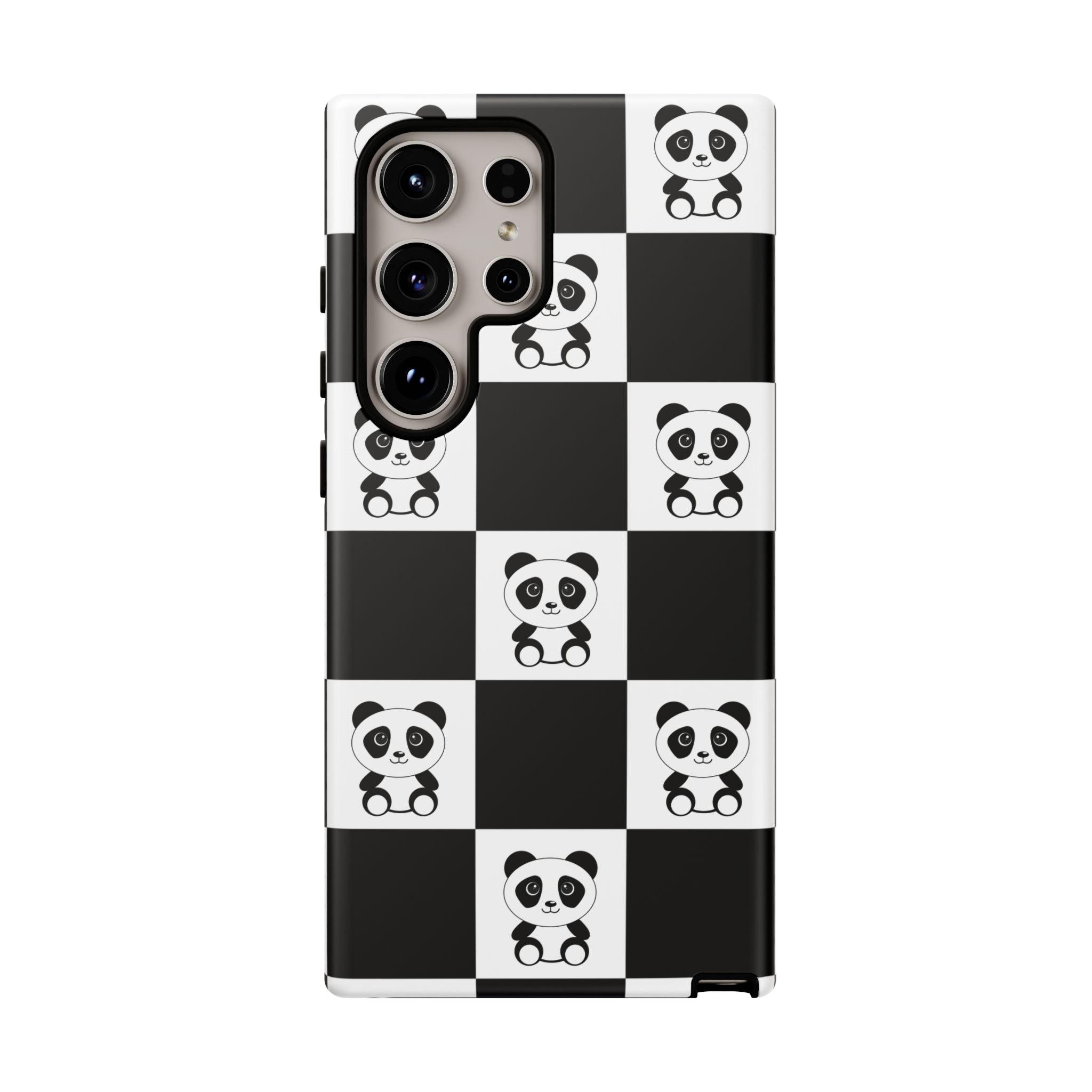 Panda Chessboard Tough Cases, Cute Panda Phone Covers, Chess Pattern iPhone Case, Board Games Phone Accessories, Animal Lover Tech