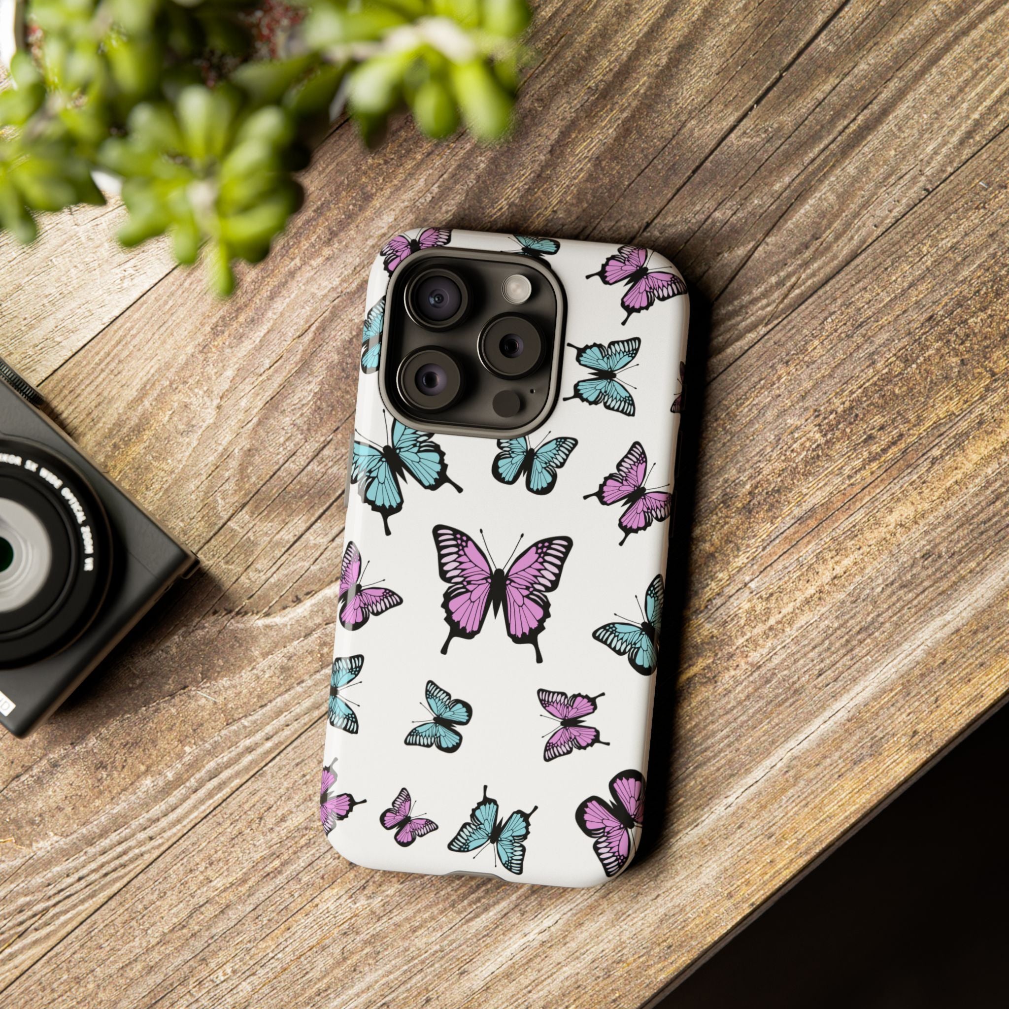 Butterfly Pattern White Background Phone Cases, Protective Cover, Strong Cases, Impact Resistant, Floral Design, Unique Gifts