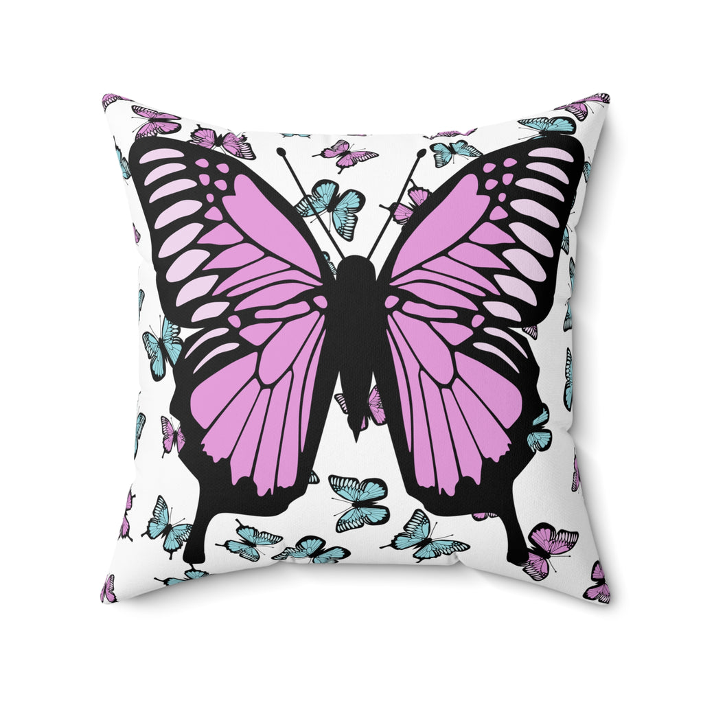 Butterfly Pink Pillow, Home Decor Throw Cushion, Girls Bedroom Decor, Square Accent Pillow, Gift for Her