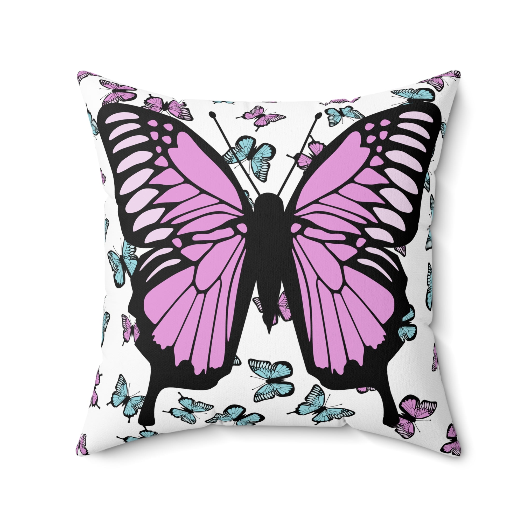 Butterfly Pink Pillow, Home Decor Throw Cushion, Girls Bedroom Decor, Square Accent Pillow, Gift for Her