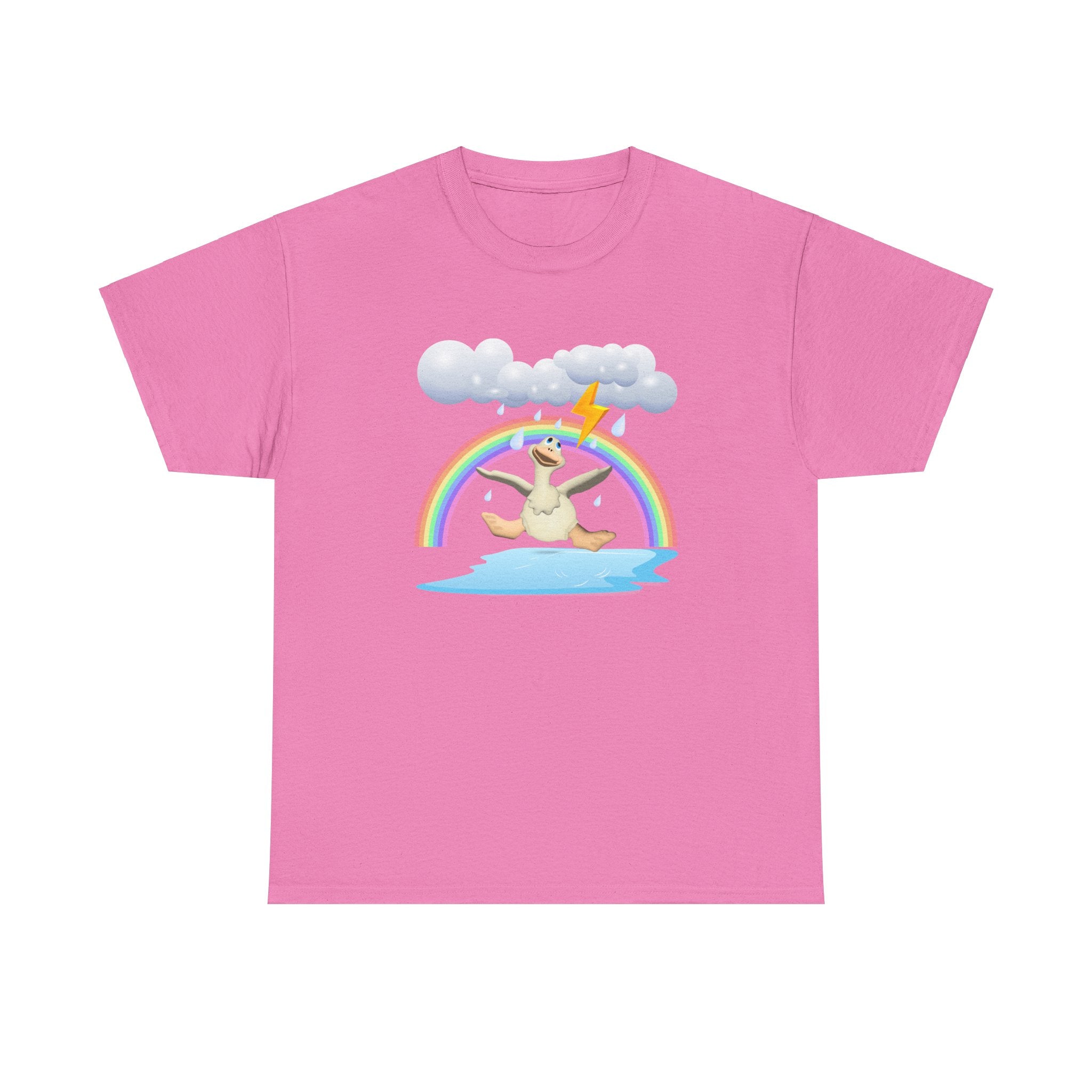 Crazy duck in rainy weather with rainbows and lightning Heavy Cotton Tee