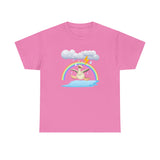 Crazy duck in rainy weather with rainbows and lightning Heavy Cotton Tee