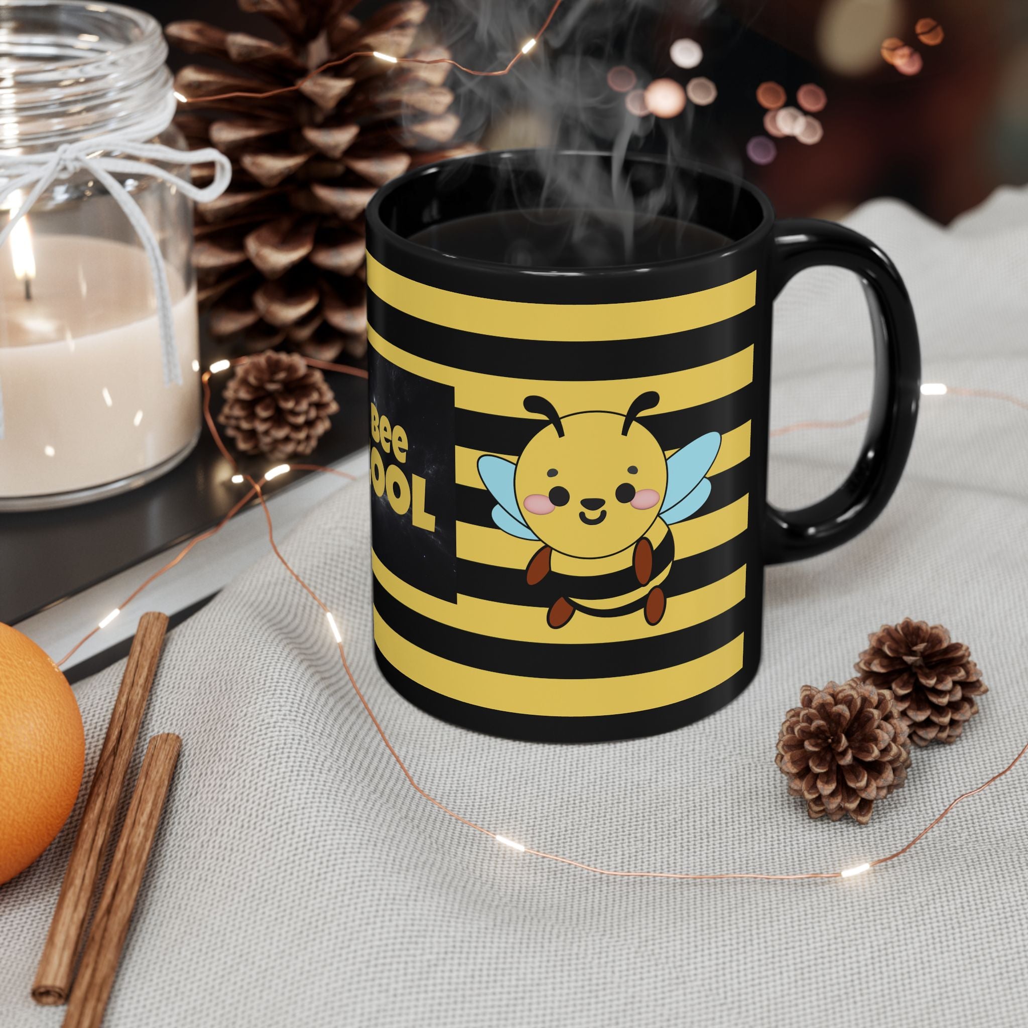 Bee Cool Mug, Bee Mug, Black Coffee Mug, Cute Bee Gift, Bee Lover Mug, Beekeeper Mug, Funny Bee Cup, 11oz, 15oz