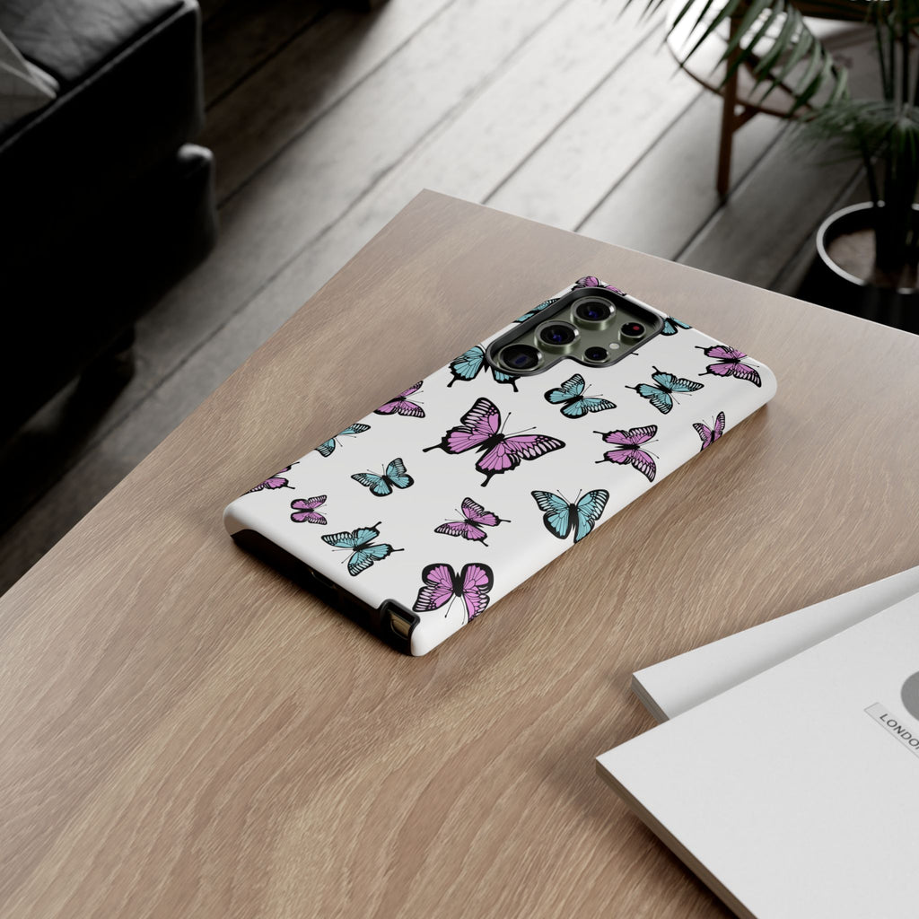 Butterfly Pattern White Background Phone Cases, Protective Cover, Strong Cases, Impact Resistant, Floral Design, Unique Gifts