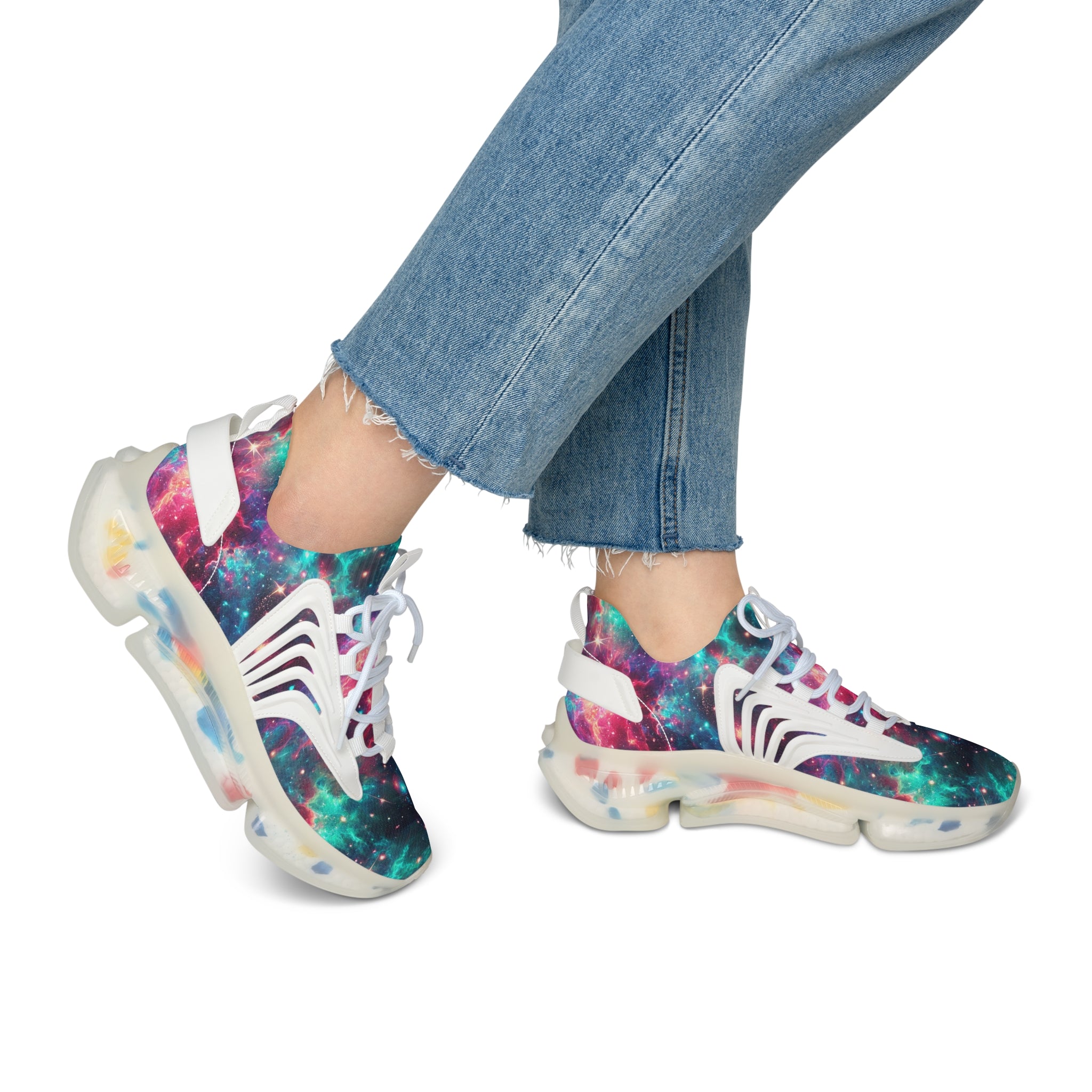 Neon Space Sneakers, Women's Shoes, Galaxy Print Running Shoes, Outer Space Sneaker Gift, Cosmic Athletic Footwear