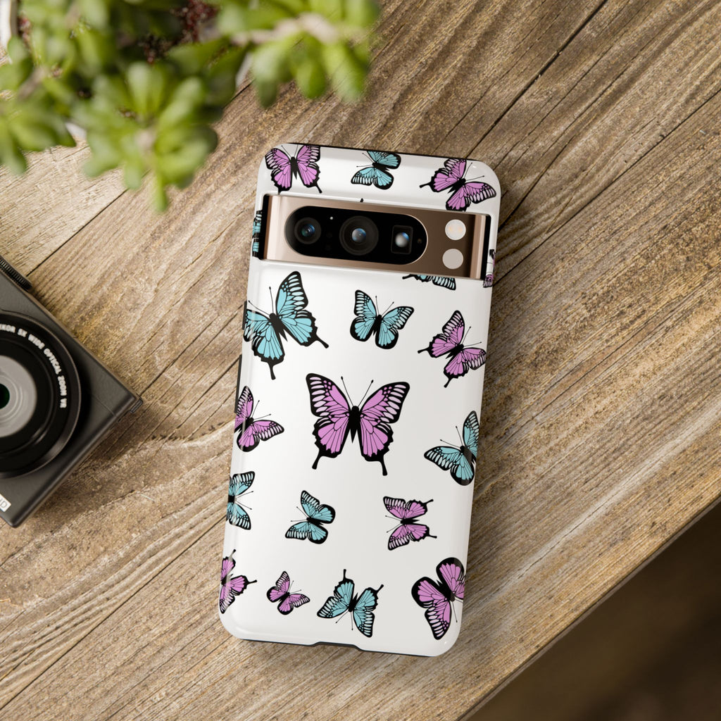 Butterfly Pattern White Background Phone Cases, Protective Cover, Strong Cases, Impact Resistant, Floral Design, Unique Gifts