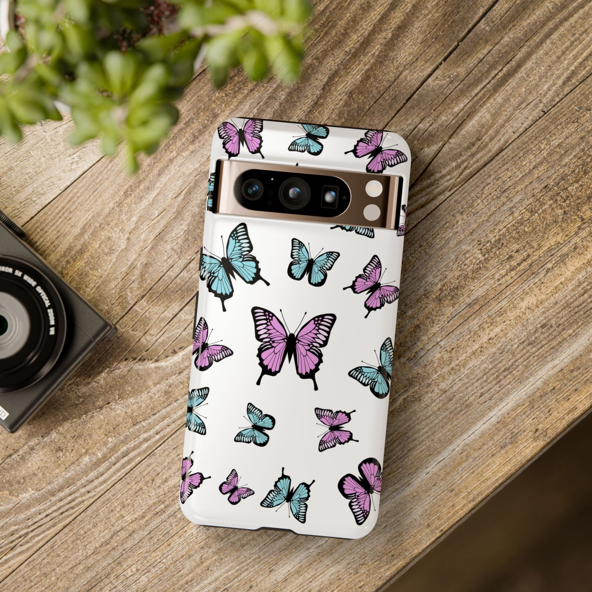Butterfly Pattern White Background Phone Cases, Protective Cover, Strong Cases, Impact Resistant, Floral Design, Unique Gifts