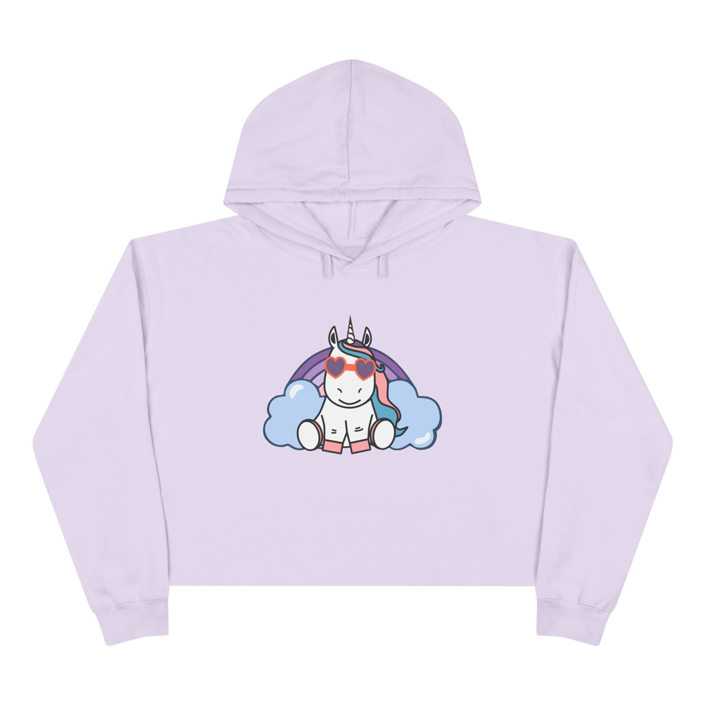 Unicorn with Rainbow Crop Hoodie - Magical Fantasy Lightweight Sweatshirt, Teens Girls Fashion Pullover, Colorful Trendy Jumper, Cute