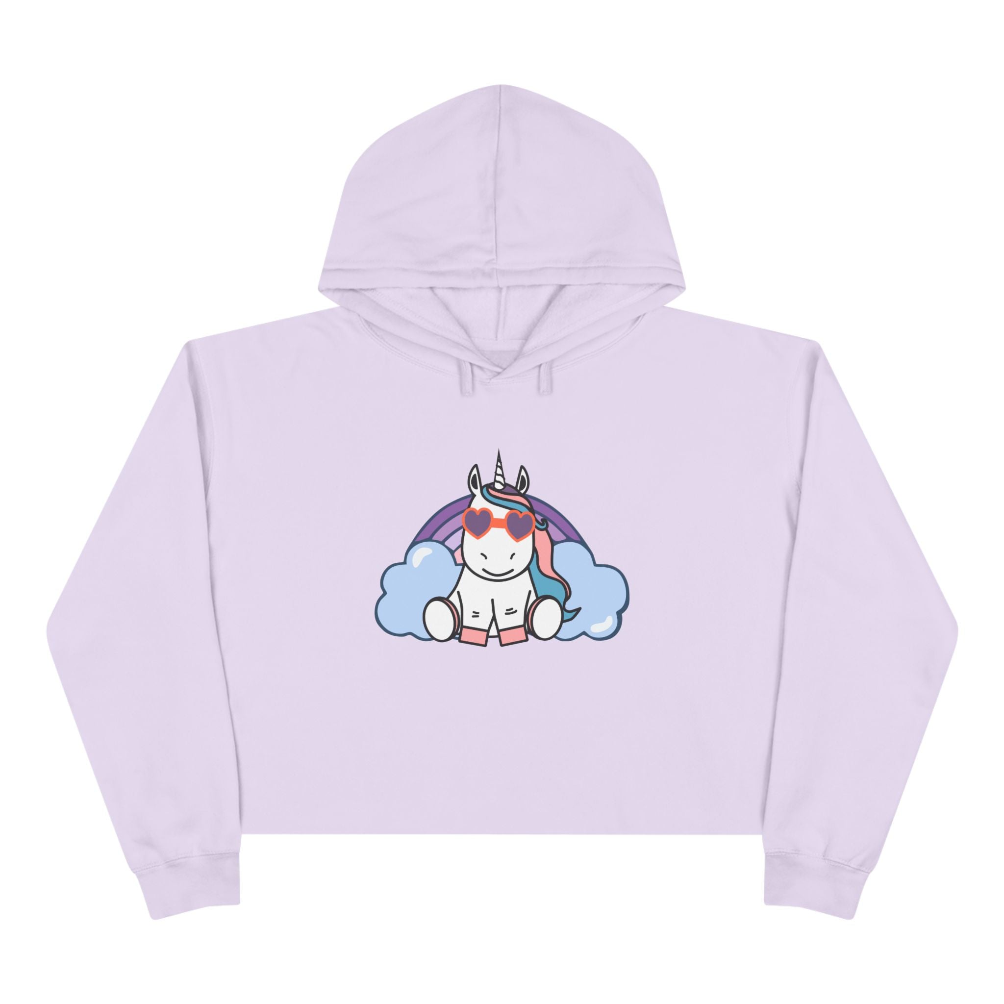 Unicorn with Rainbow Crop Hoodie - Magical Fantasy Lightweight Sweatshirt, Teens Girls Fashion Pullover, Colorful Trendy Jumper, Cute