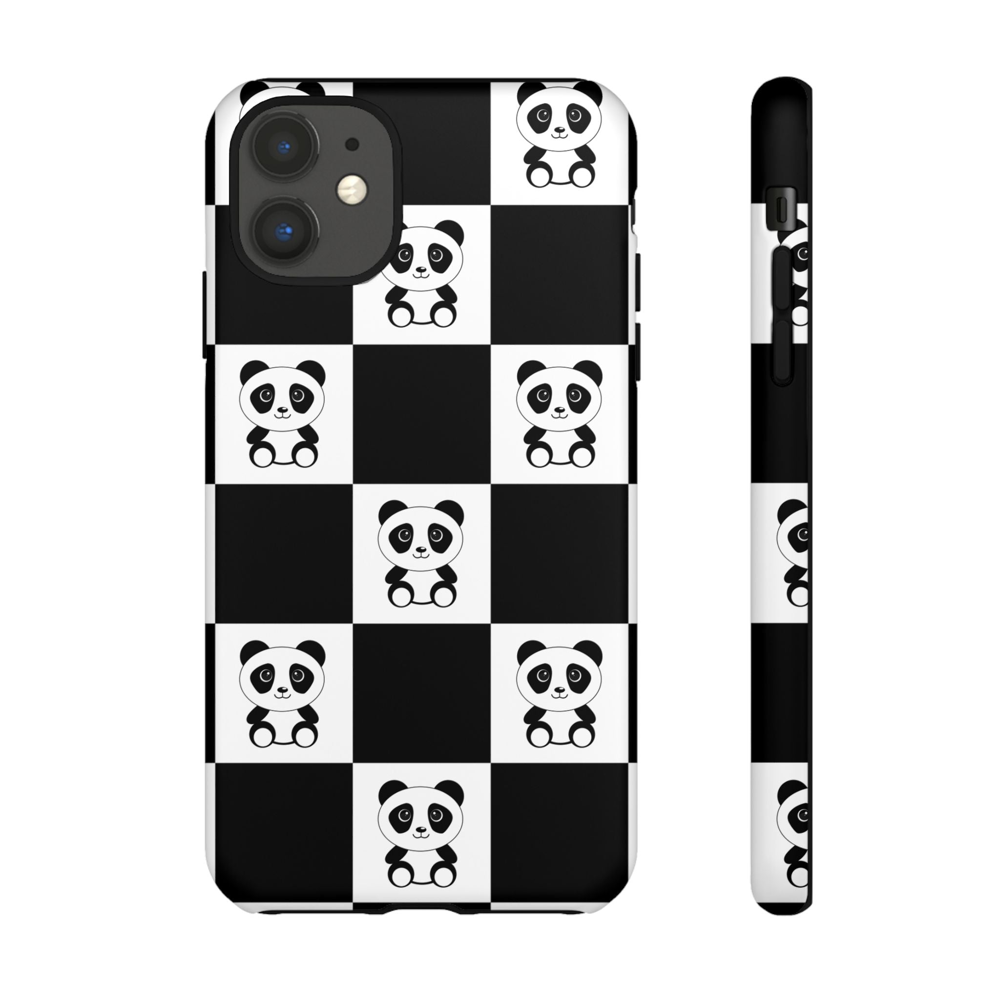 Panda Chessboard Tough Cases, Cute Panda Phone Covers, Chess Pattern iPhone Case, Board Games Phone Accessories, Animal Lover Tech