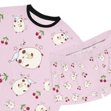 Kawaii Sleeping Bears with Cherries Pink Women's Short Pajama Set