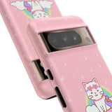 Kawaii Cat Rainbow Tough Cases, Cute Kitty Phone Cover, Protective Phone Case, Adorable Cat Lover Gift, Fun Rainbow Cat Phone Accessories