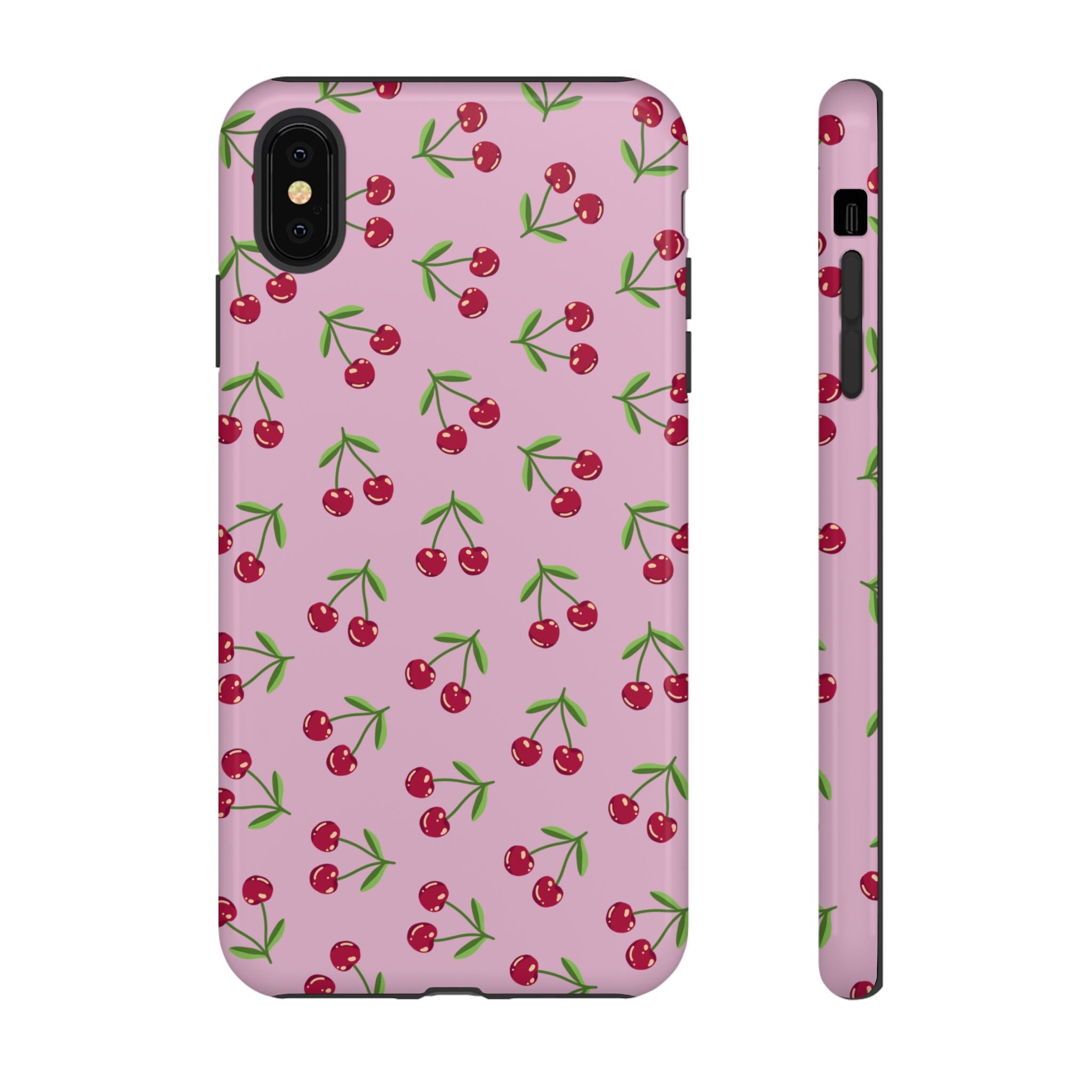 iPhone Cherry Pattern Phone Cases, Floral Tough Cover, Protective Smartphone Shell, Hard Case Gift for Her, Pretty Device Accessories
