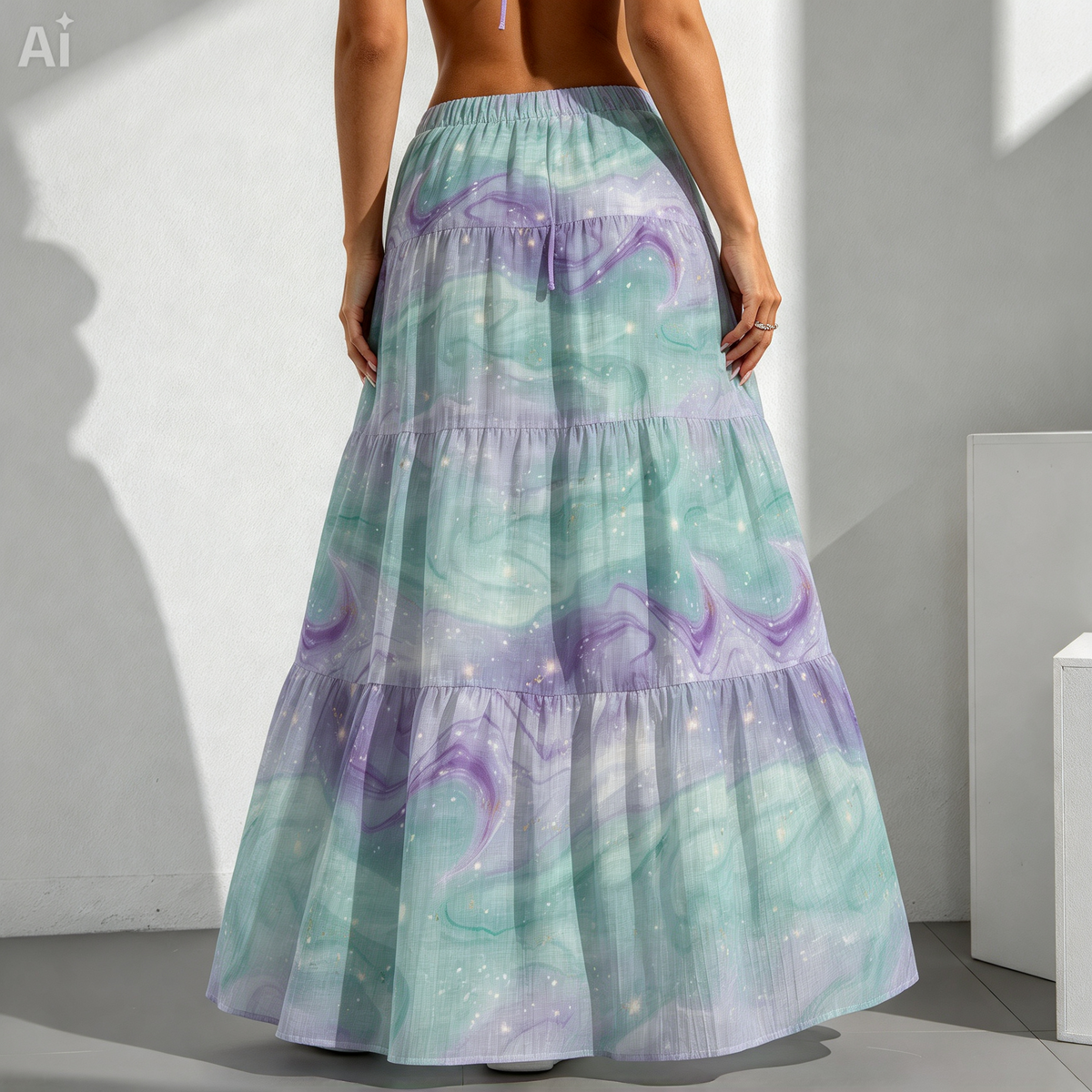 Pastel Galaxy Tiered Maxi Skirt