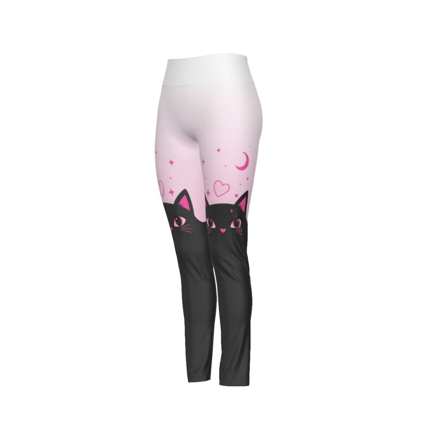 Pastel Pink Black Cat Leggings