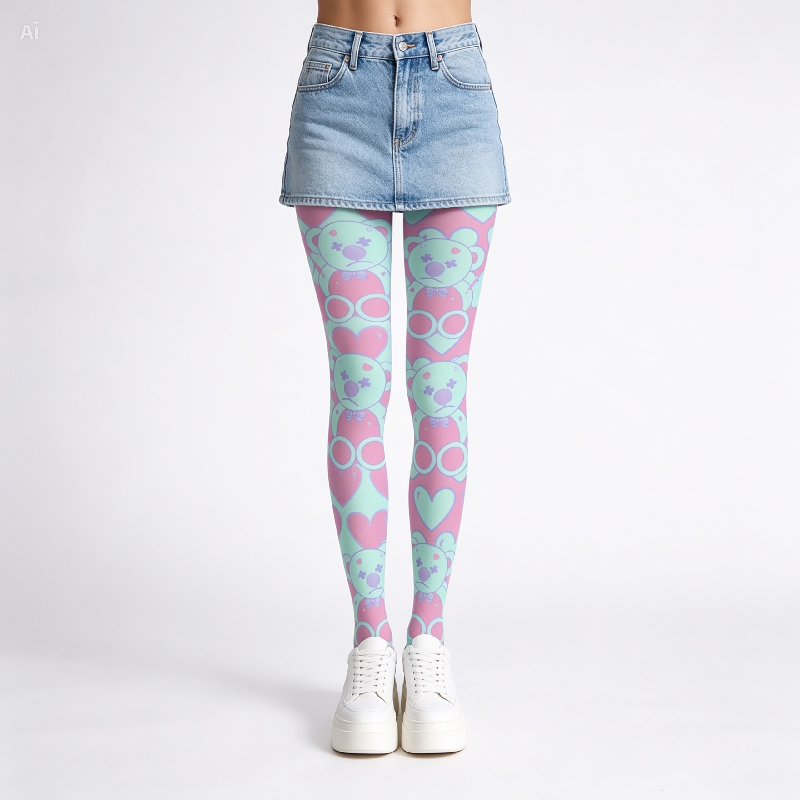 Pastel Bear Heart Tights | Cute Kawaii Legwear