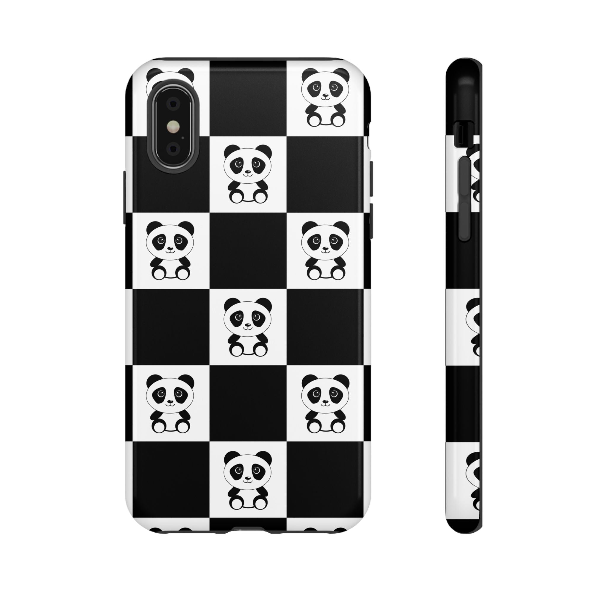 Panda Chessboard Tough Cases, Cute Panda Phone Covers, Chess Pattern iPhone Case, Board Games Phone Accessories, Animal Lover Tech