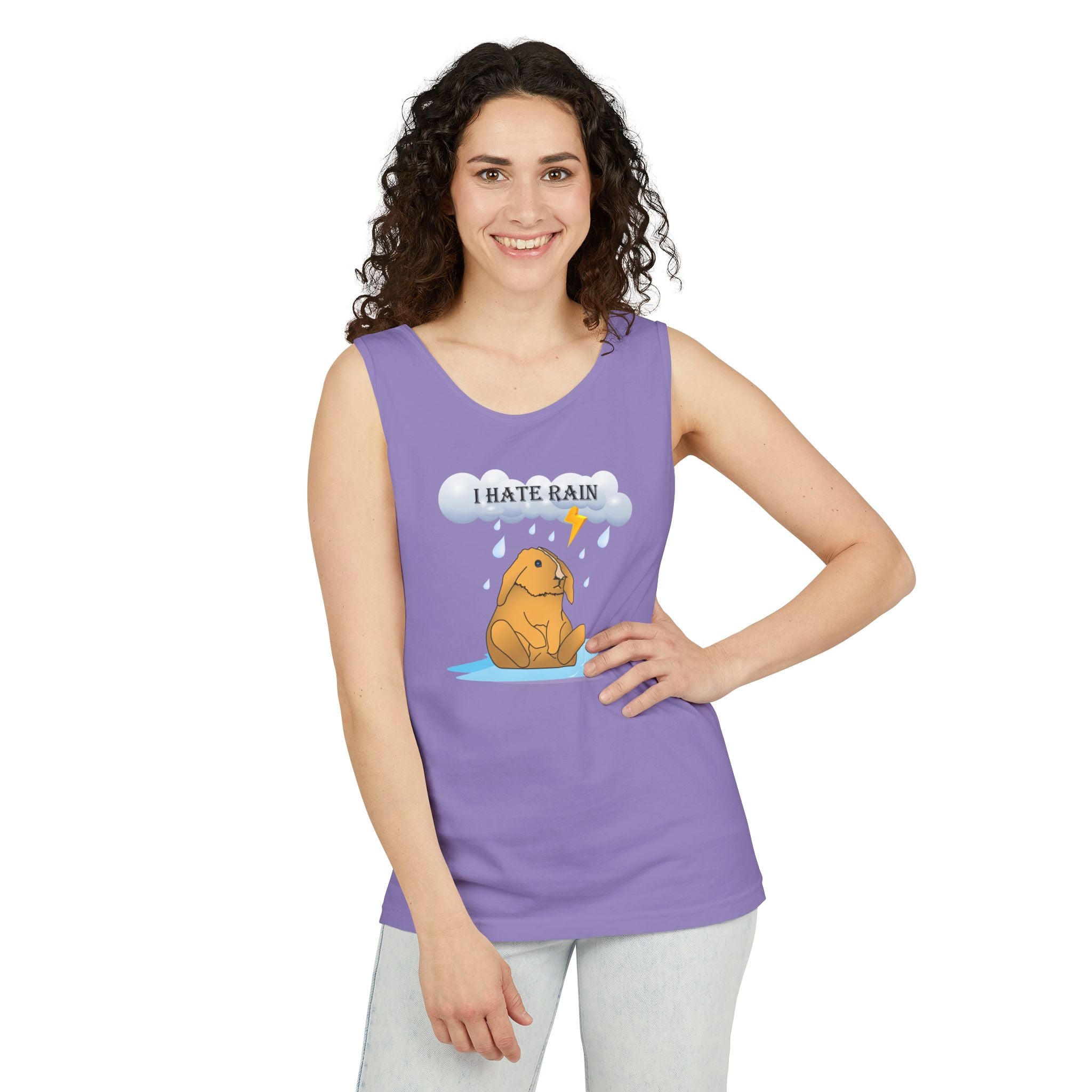 I Hate Rain Rabbit Tank Top, Sleeveless Tee, Summer Shirt, Funny Graphic Top, Rabbit Lover Gift