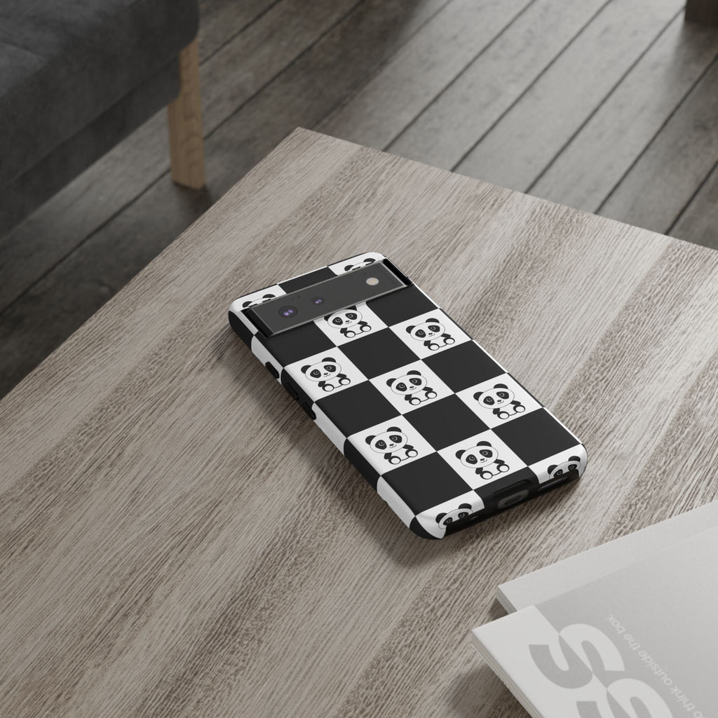 Panda Chessboard Tough Cases, Cute Panda Phone Covers, Chess Pattern iPhone Case, Board Games Phone Accessories, Animal Lover Tech